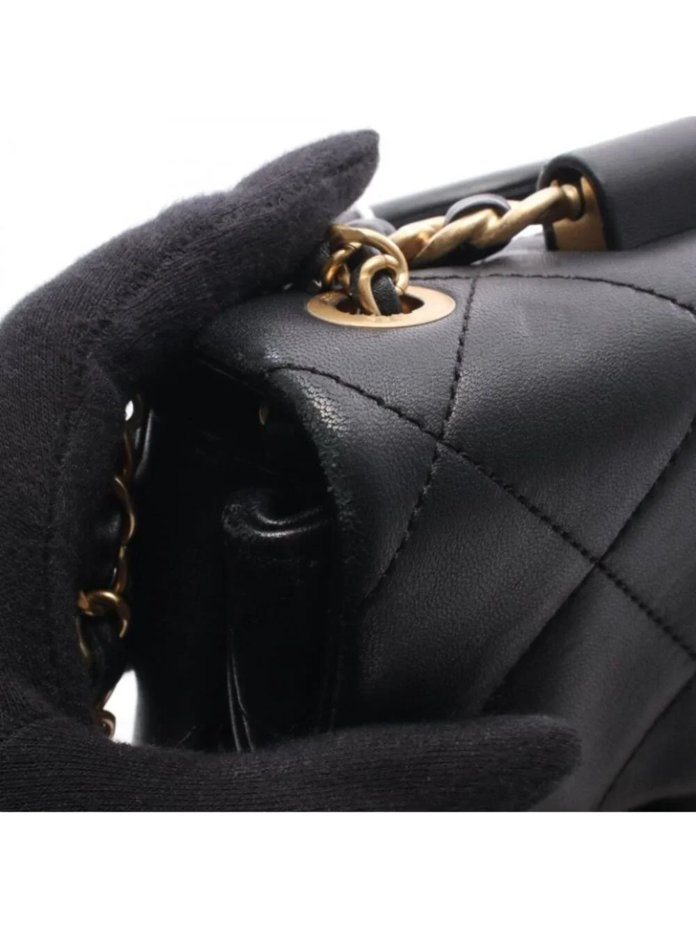 Chanel Shoulder Bag Quilted Loophandle Black Lambskin 2-Way Chain